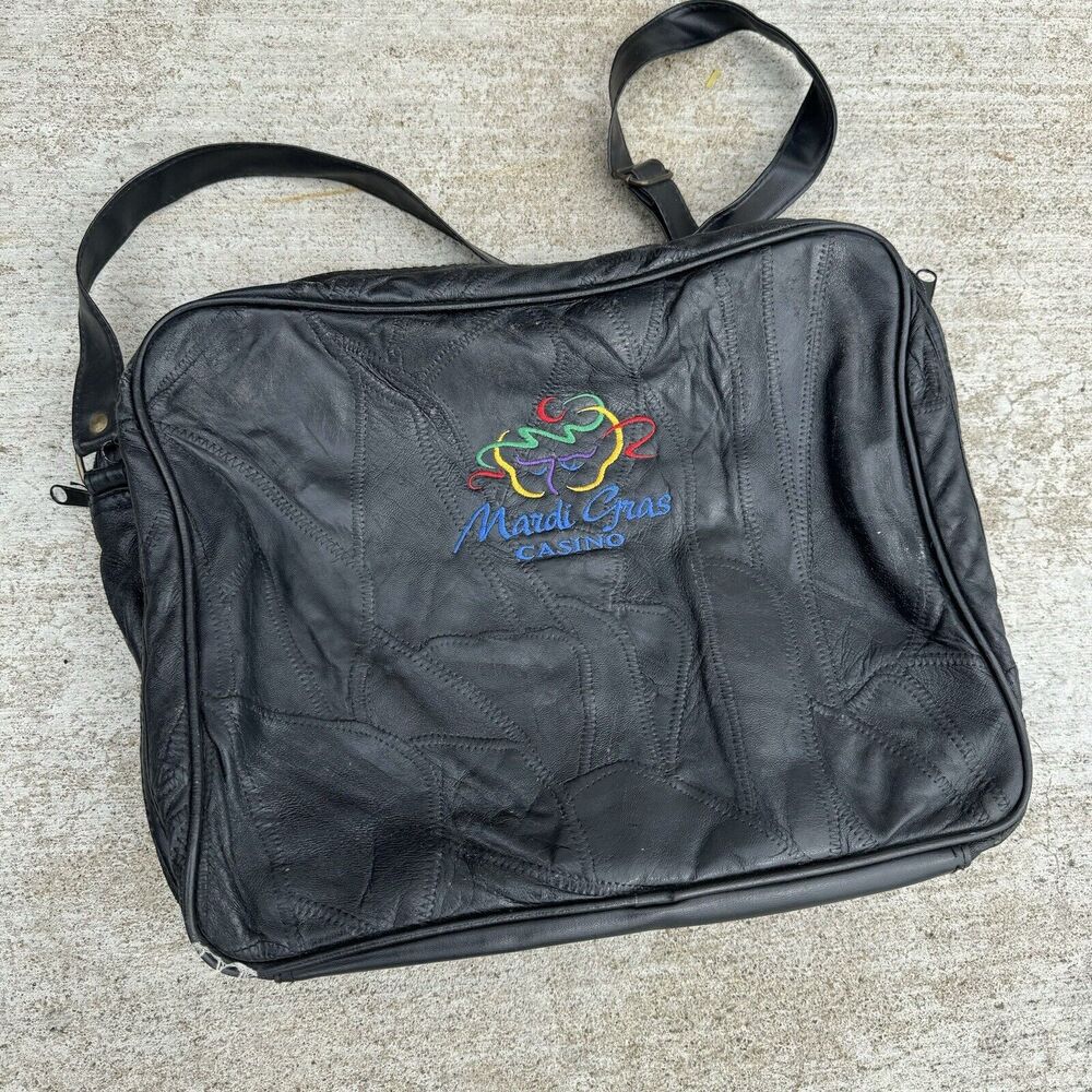 Vintage Mardi Gras Casino Stitched Black Briefcase Business Case Portfolio Bag
